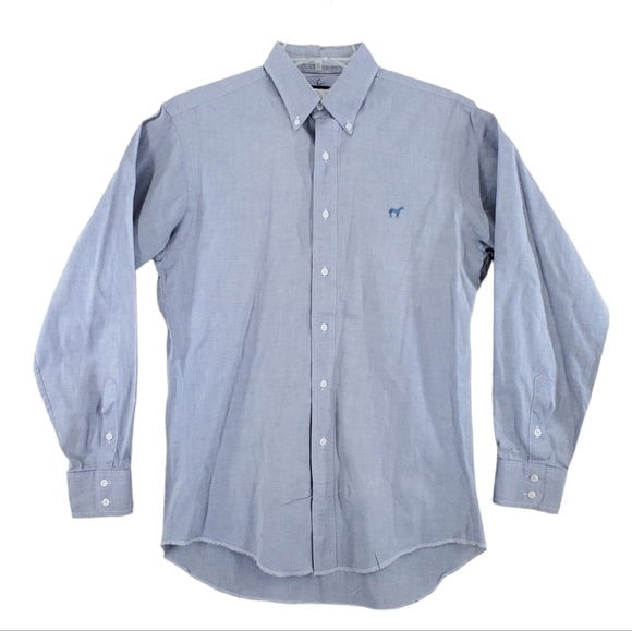 Vtg Wrangler Button Shirt Men 15.5 34 Chambray Gray Cowboy Cut X-Long Tails USA - Picture 1 of 12